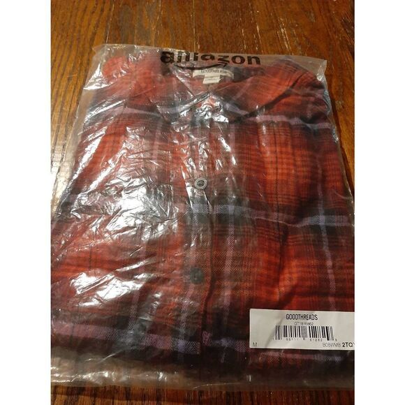 New Medium Good Thread Brushed Flannel Long Sleeve Cotton Button Front Shirt NWT - Picture 7 of 7
